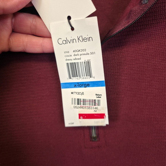 Calvin Klein Sweater Mens XL Burgundy Quarter Zip Lightweight Minimalist Refined - Picture 9 of 12